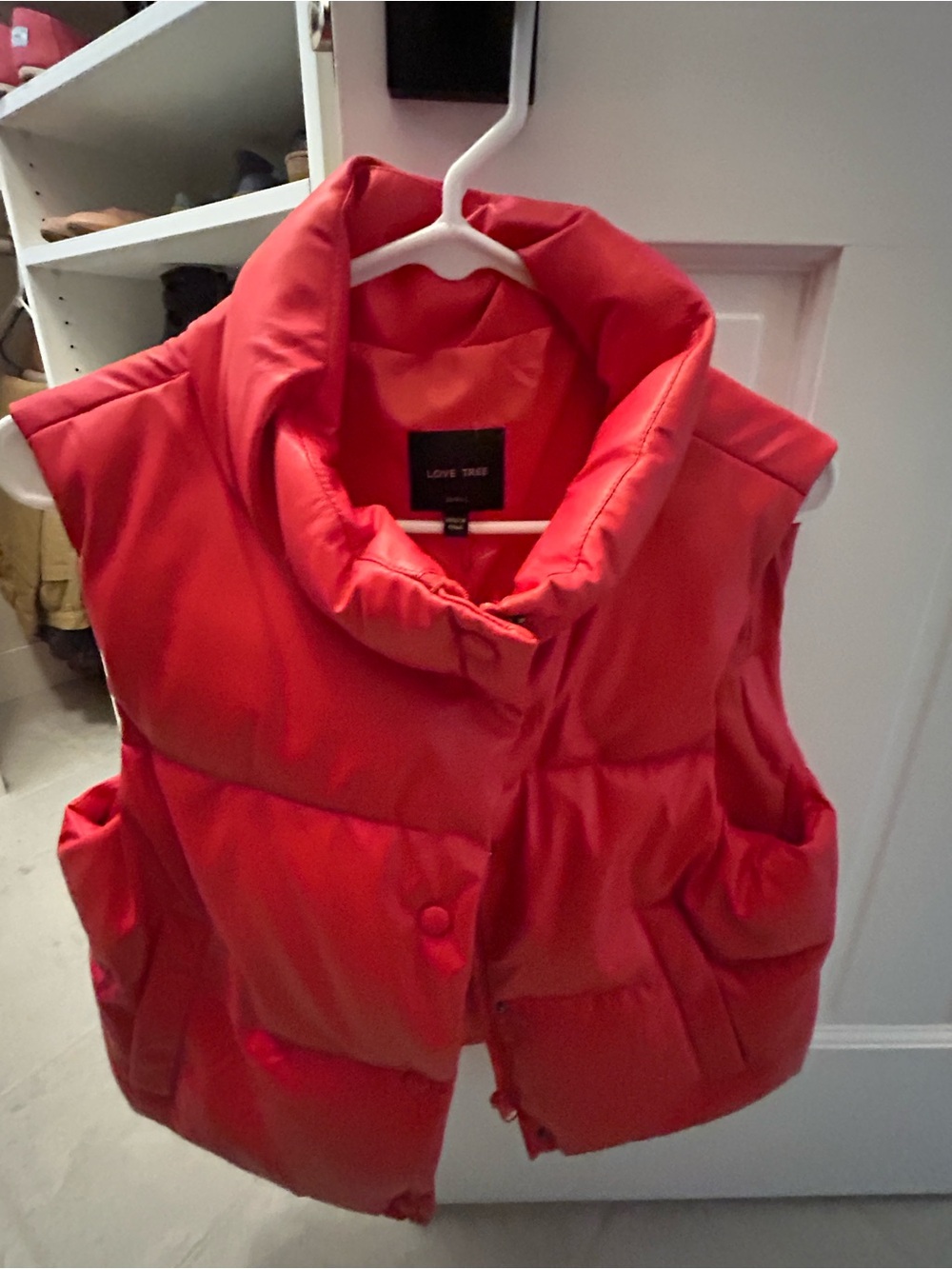 Love Tree Red Quilted Puffer Vest with High Collar